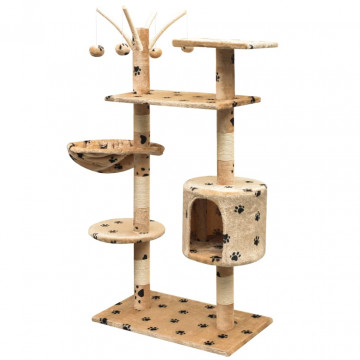 Ansamblu pisici, funie de sisal, 125 cm, imprimeu lăbuțe, bej - Img 2