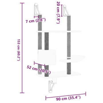 Ansamblu pisici perete cu stâlp zgâriere, gri deschis, 153 cm - Img 6