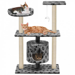 Ansamblu pisici, stâlpi funie sisal, 95 cm imprimeu lăbuțe Gri - Img 1