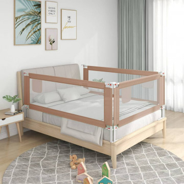 Balustradă de protecție pat copii, gri taupe, 160x25 cm, textil - Img 1
