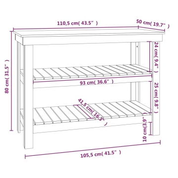 Banc de lucru, 110,5x50x80 cm, lemn masiv pin - Img 7