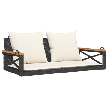 Bancă de balansoar cu perne, negru, 109x62x40 cm, poliratan - Img 2
