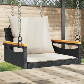 Bancă de balansoar cu perne, negru, 63x62x40 cm, poliratan - Img 1