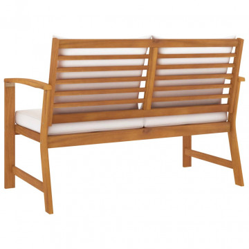 Bancă de grădină, 120 cm, cu pernă crem, lemn masiv de acacia - Img 4