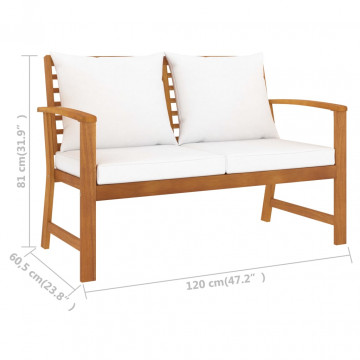 Bancă de grădină, 120 cm, cu pernă crem, lemn masiv de acacia - Img 5