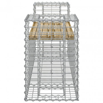 Bancă de grădină cu gabion, 183x41x60,5 cm, lemn pin impregnat - Img 4