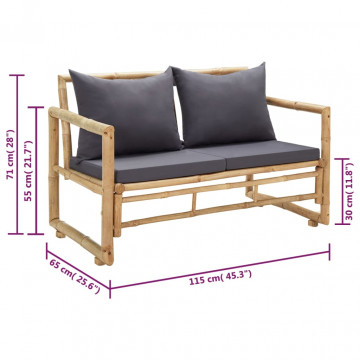 Bancă de grădină cu perne, 115 cm, bambus - Img 6