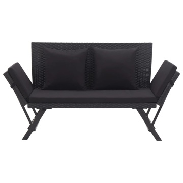 Bancă de grădină cu perne, negru, 176 cm, poliratan - Img 2