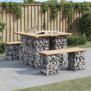 Bancă de grădină, design gabion, 100x102x72cm, lemn masiv pin - Img 1