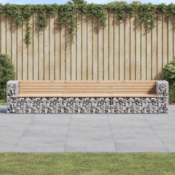 Bancă de grădină, design gabion, 347x71x65,5cm, lemn masiv pin - Img 1