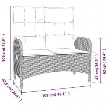 Bancă de grădină rabatabilă cu perne, gri, 107 cm, poliratan - Img 7