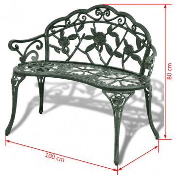 Bancă de grădină, verde, 100 cm, aluminiu turnat - Img 4