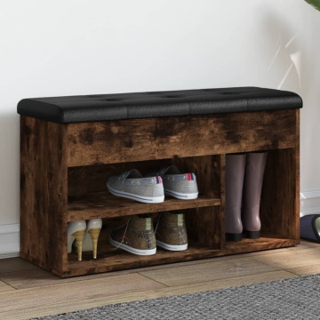 Bancă de pantofi, stejar fumuriu, 82x32x45,5 cm, lemn prelucrat - Img 1