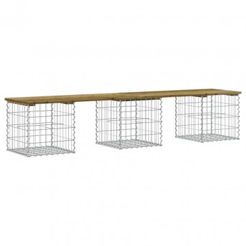 Bancă grădină, design gabion, 203x44x42 cm, lemn pin impregnat - Img 2