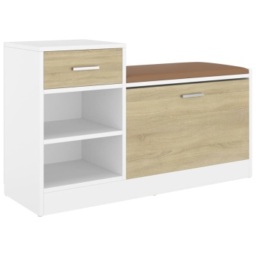 Bancă pantofar alb/stejar sonoma 94,5x31x57 cm, lemn prelucrat - Img 2