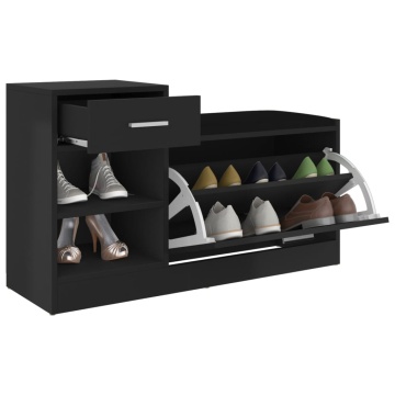 Bancă pantofar negru extralucios, 94,5x31x57 cm, lemn prelucrat - Img 7
