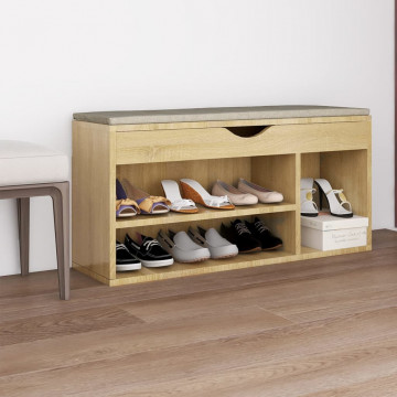 Bancă pantofar, pernă, stejar sonoma 104x30x49cm lemn prelucrat - Img 1