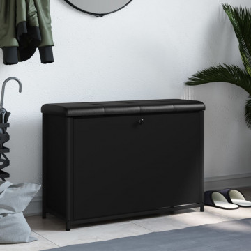Bancă pantofi cu sertar rabatabil, negru, 82x32x56 cm - Img 3