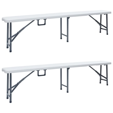 Bănci de grădină pliabile, 2 buc., alb, 180 cm, HDPE - Img 1