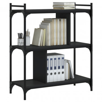 Bibliotecă cu 3 niveluri, negru, 76x32x88 cm, lemn prelucrat - Img 3