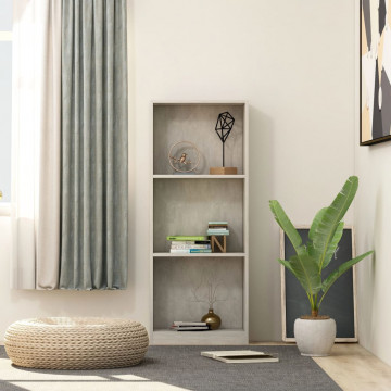 Bibliotecă cu 3 rafturi, gri beton, 40x24x108 cm, PAL - Img 1