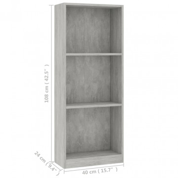Bibliotecă cu 3 rafturi, gri beton, 40x24x108 cm, PAL - Img 5