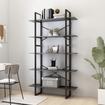 Bibliotecă cu 5 rafturi, gri, 100x30x175 cm, lemn prelucrat - Img 1