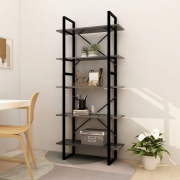 Bibliotecă cu 5 rafturi, gri, 80x30x175 cm, PAL - Img 1