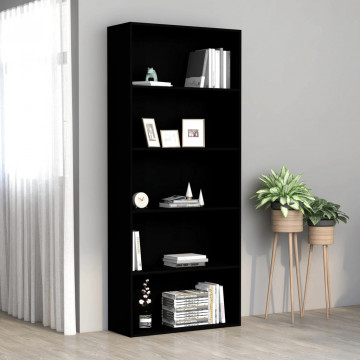Bibliotecă cu 5 rafturi, negru, 80 x 30 x 189 cm, PAL - Img 1