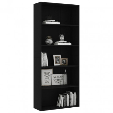 Bibliotecă cu 5 rafturi, negru, 80 x 30 x 189 cm, PAL - Img 3