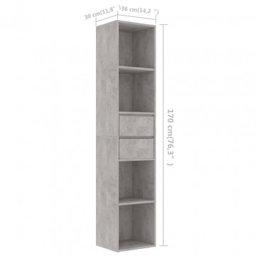 Bibliotecă, gri beton, 36 x 30 x 171 cm, PAL - Img 5