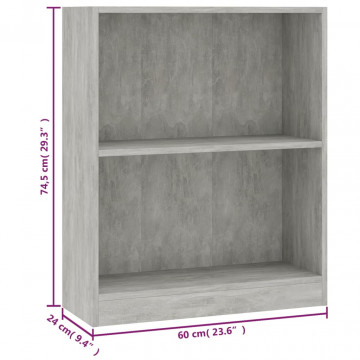 Bibliotecă, gri beton, 60x24x74,5 cm, lemn compozit - Img 8
