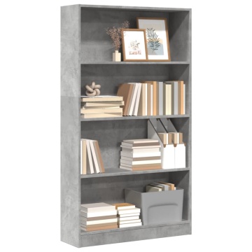 Bibliotecă, gri beton, 80x24x143 cm, lemn prelucrat - Img 1
