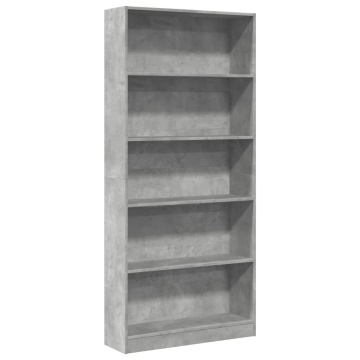 Bibliotecă, gri beton, 80x24x176 cm, lemn prelucrat - Img 2