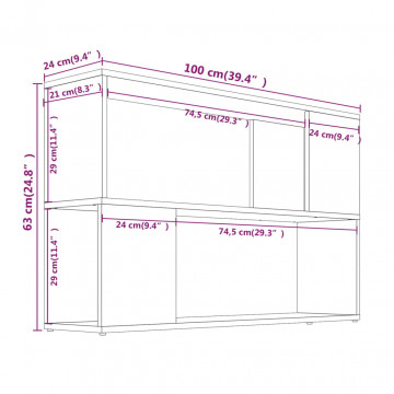 Bibliotecă, gri sonoma, 100x24x63 cm, lemn prelucrat - Img 6