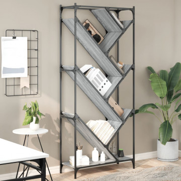 Bibliotecă, gri sonoma, 79x30x180 cm, lemn prelucrat/metal - Img 1