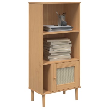 Bibliotecă SENJA aspect ratan maro 60x35x130 cm lemn masiv pin - Img 3