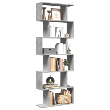 Bibliotecă/separator 6 niveluri gri beton 70x24x193 cm lemn - Img 1