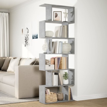 Bibliotecă/separator 6 niveluri gri beton 70x24x193 cm lemn - Img 4