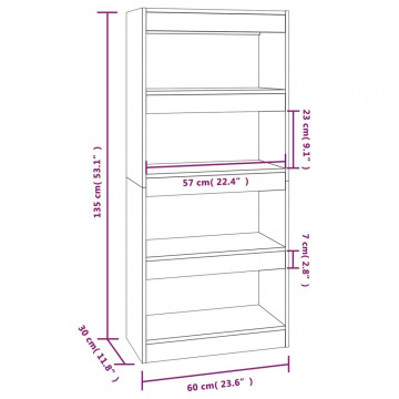 Bibliotecă/Separator cameră, alb, 60x30x135 cm, lemn prelucrat - Img 6