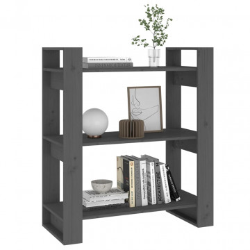 Bibliotecă/Separator cameră, gri, 80x35x91 cm, lemn masiv pin - Img 4
