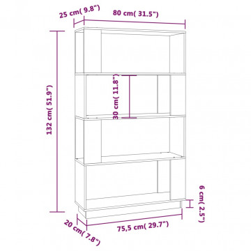 Bibliotecă/Separator cameră maro miere, 80x25x132 cm lemn pin - Img 7