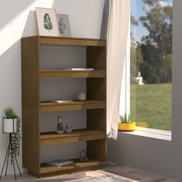Bibliotecă/Separator cameră, maro miere, 80x35x135 cm lemn pin - Img 3