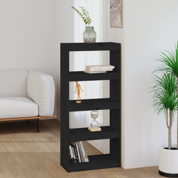 Bibliotecă/Separator cameră negru 60x30x135,5 cm lemn masiv pin - Img 1
