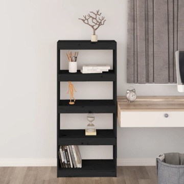 Bibliotecă/Separator cameră negru 60x30x135,5 cm lemn masiv pin - Img 3