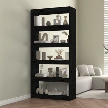 Bibliotecă/Separator cameră negru 80x30x167,4 cm lemn masiv pin - Img 1