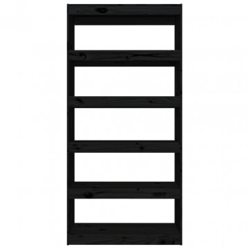 Bibliotecă/Separator cameră negru 80x30x167,4 cm lemn masiv pin - Img 8