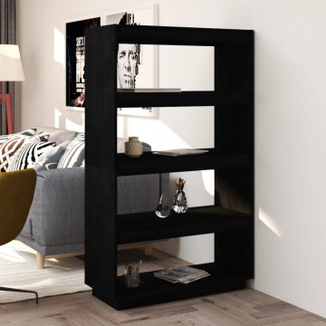 Bibliotecă/Separator cameră, negru 80x35x135 cm, lemn masiv pin - Img 1