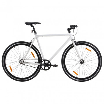 Bicicletă cu angrenaj fix, alb și negru, 700c, 55 cm - Img 1