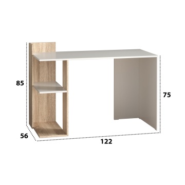 Birou Coral, alb / sonoma, pal, 122x56x75 cm - Img 3